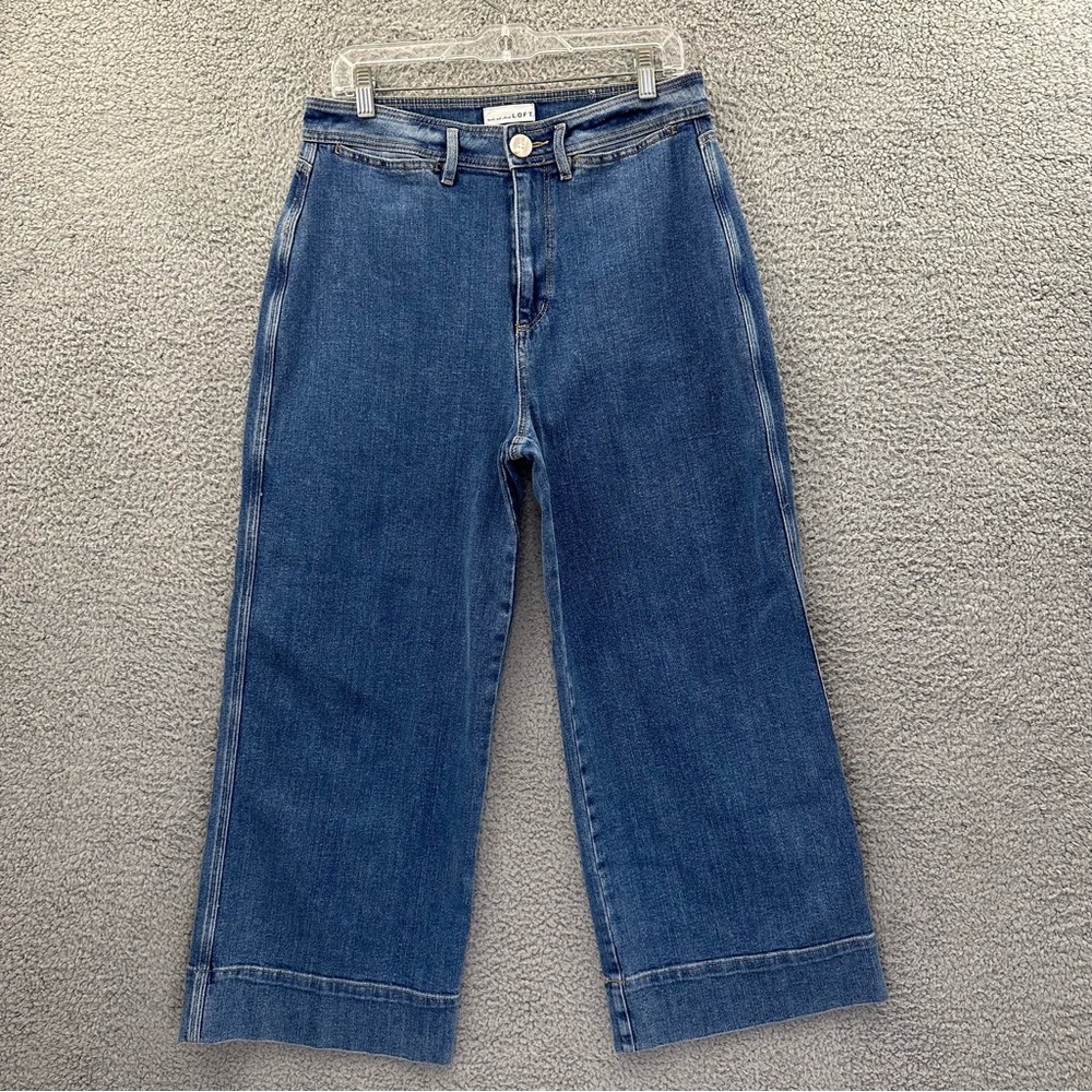 LOFT Curvy High Waist Wide Leg Ankle Jeans Medium Wash Women's Size 8/29 x 25